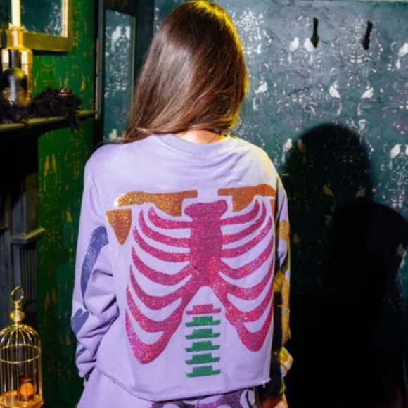 QUEEN OF SPARKLES Purple Skeleton Sweatshirt - Picture 2 of 2